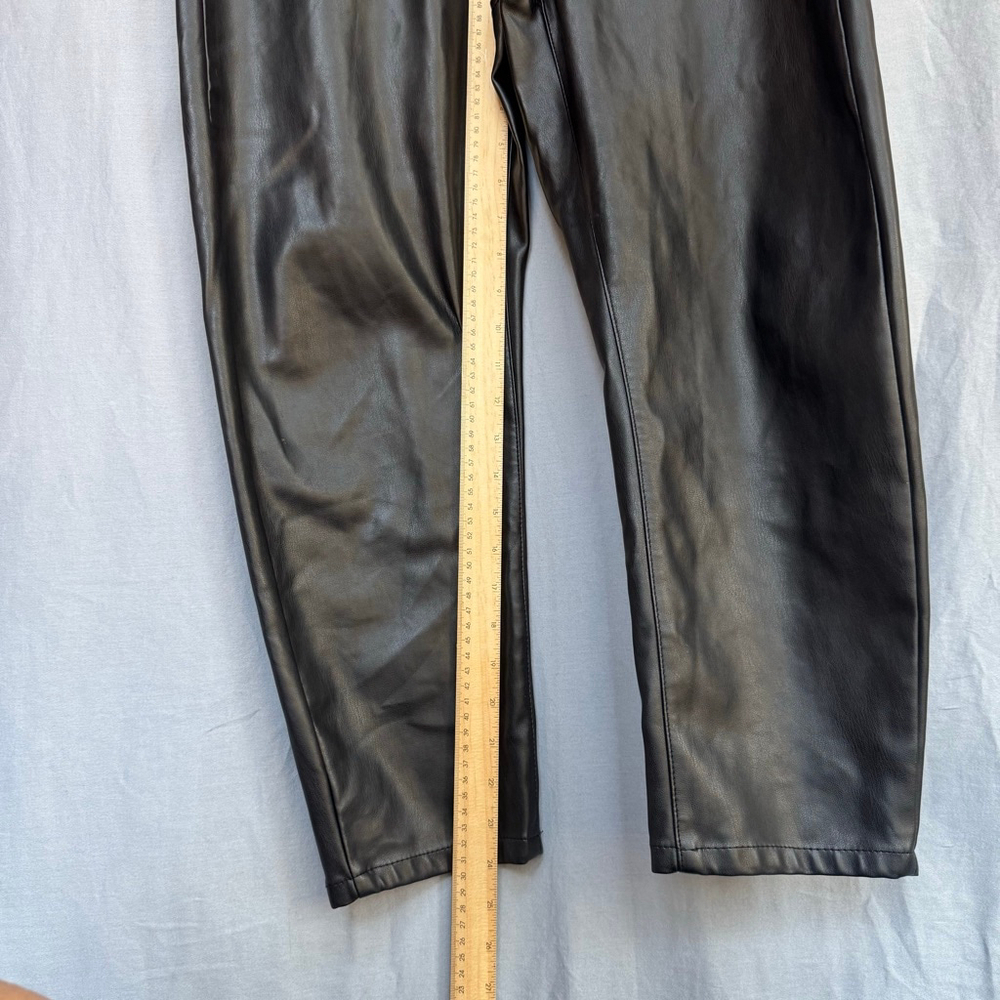 ZARA Faux Leather Paperbag Waist Pants Black Size 4 High Rise - Picture 5 of 9